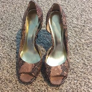 Brown and Black snake skin heels